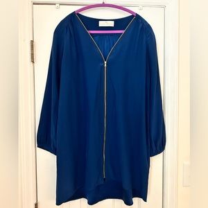 Amanda Uprichard | Royal Blue Long Sleeve Gold Zipper Mini Dress